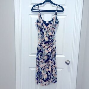 NWT JOIE faux wrap floral spaghetti straps adjustable midi sheath dress M